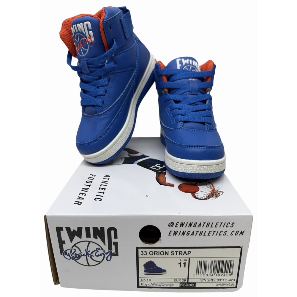 Patrick Ewing 33 Orion Strap Preschool Boys Shoes:‎ Royal/White/Orange (Size 11)